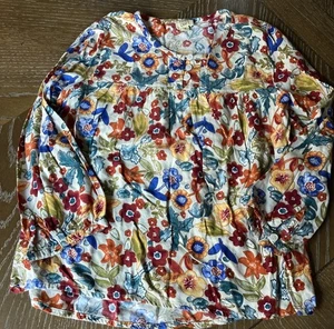 True Craft Girls Small Floral Peasant 3/4 Sleeve Rayon Top - Picture 1 of 5