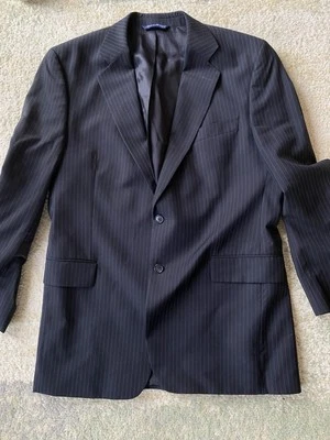 Paul Frederick Mens 43L Wool Sport Coat Blazer Navy Two-Button Striped Portugal - Imagem 1 de 4