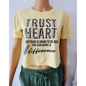 Women's Summer Fashion Glittering Cropped Tops Printed Crewneck T-Shirt Yellow L - Picture 1 of 3