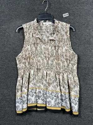 玫瑰和橄榄衬衫 M 码棕色佩斯利领无袖休闲上衣 — 第 1/4 张图片