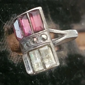 Art Deco Ring Sz 3.75 Sterling Silver / Gemstones Unique Pinky Finger Ring. 08 - Picture 1 of 14