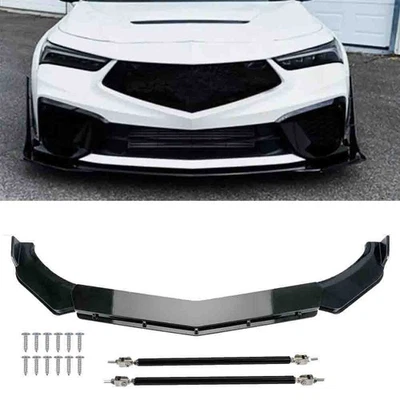 For Acura Integra Front Bumper Lip Spoiler Splitter Strut Rods Glossy Black Kit - Image 1 of 4