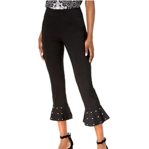 INC International Concepts Black Ruffle Hem Studded Crop Pants Size 4 Small - Picture 1 of 11