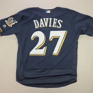 Milwaukee Brewers Jersey Shirt Zach Davies #27 Size 48 Blue Spellout Majestic - Picture 1 of 13