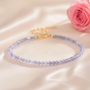 Natural Tanzanite 3mm Beaded Minimalist Delicate Healing Crystal Bracelet Gift - Picture 1 of 4