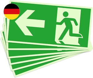 6 Stück Notausgang Links Notausgangsschild Nachleuchtend Selbstklebend PVC Stark - Bild 1 von 7