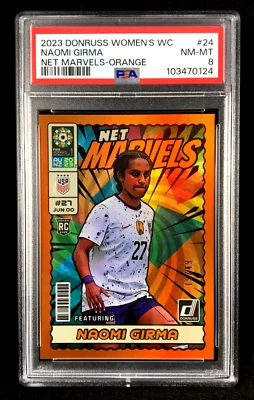 PSA 8 Naomi Girma 2023 Panini Donruss FIFA Womens NET MARVELS ORANGE /49 #24 RC - Image 1 of 3