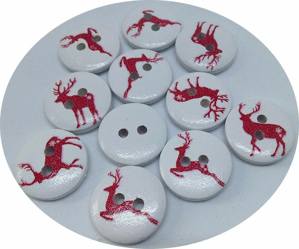 10 x Christmas Reindeer themed two hole white backed Buttons.  - Image 1 of 1
