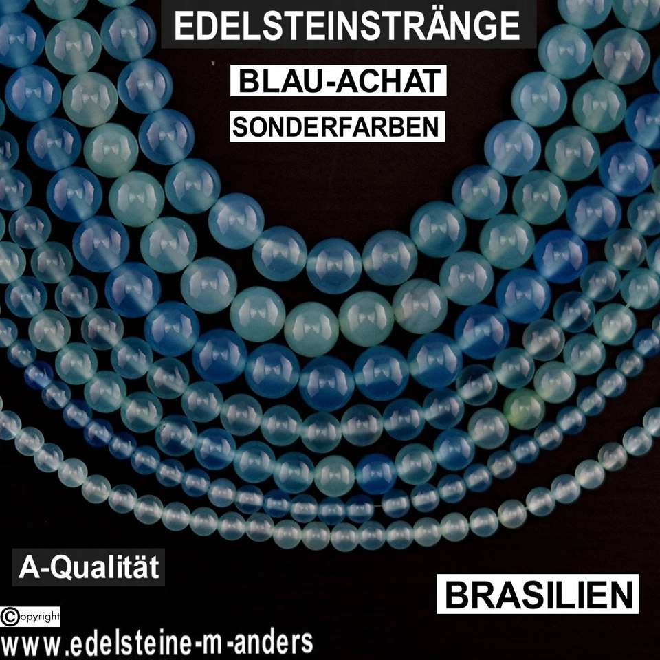 Edelstein Perlen Blau Achat Kugeln Sonderfarbe Strang Ketten Schmucksteine DIY - Bild 1 von 1