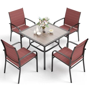 5 Piece Outdoor Dining Set Patio Furniture Set Wooden-like Table - Picture 1 of 10