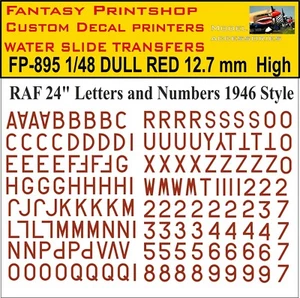 RAF 24" LETRAS NÚMEROS TOBOGÁN ACUÁTICO TRANSFERENCIAS MODELOS CALCOMANÍAS FP-895 ROJO OPACO 1/48 - Imagen 1 de 10