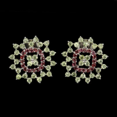 925 Sterling Silver Earrings Round Peridot Rhodolite Garnet Gemstone Jewelry 💝 - Image 1 of 4