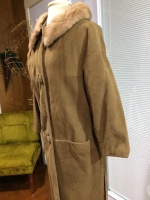 Abrigo de gamuza vintage Y2K Geniue cuello visón genuino malta/bronceado pequeño/mediano (39-B 36-L) Foto 1 de 4