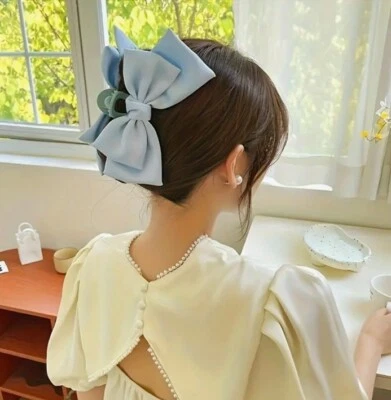 Light Blue Satin Stylish Bow Ribbon Hair Claw Clip All Hair Types Non Slip - Image 1 of 4