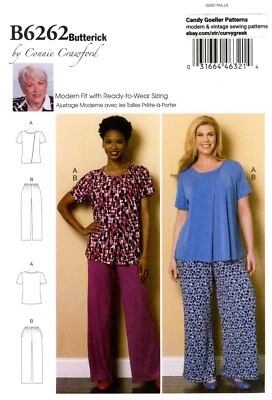 Butterick B6262 Loungewear Top & Flared Pants Pajamas PLUS Sz XXL-6X UC Pattern - Image 1 of 4