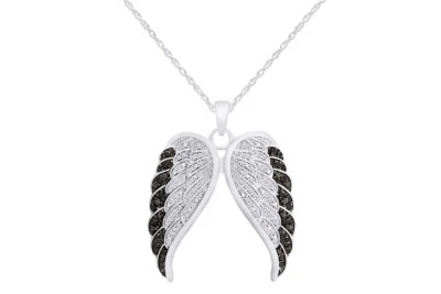 Collar Colgante Ángel Diamante Natural Blanco y Negro Chapado en Oro 14K (0.5 Ct) Foto 1 de 4