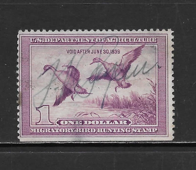UNITED STATES SCOTT RW5 USED FINE SE - 1938 $1 LIGHT VIOLET FEDERAL DUCK STAMP - Image 1 of 2