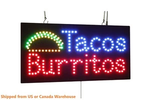 Tacos Burritos Neon Sign LED Open Sign Store Sign Business Sign Window Sign - Picture 1 of 8