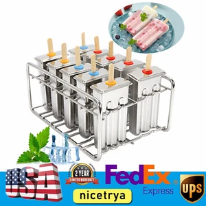 10Pcs Stainless Steel Ice Cream Sticks Mold Ice Lolly Popsicle Mold Pop Holder - Picture 1 of 16