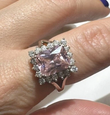 Glänzend Pink Eis Topas Farbe Smaragdschliff Cz Cocktail Sterlingsilber Sz 7 Mit - Bild 1 von 4