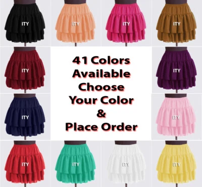 Tiered Mini Skirts Women Girl Chiffon Short Pleated Retro Elastic Lady Club Boho - Image 1 of 2