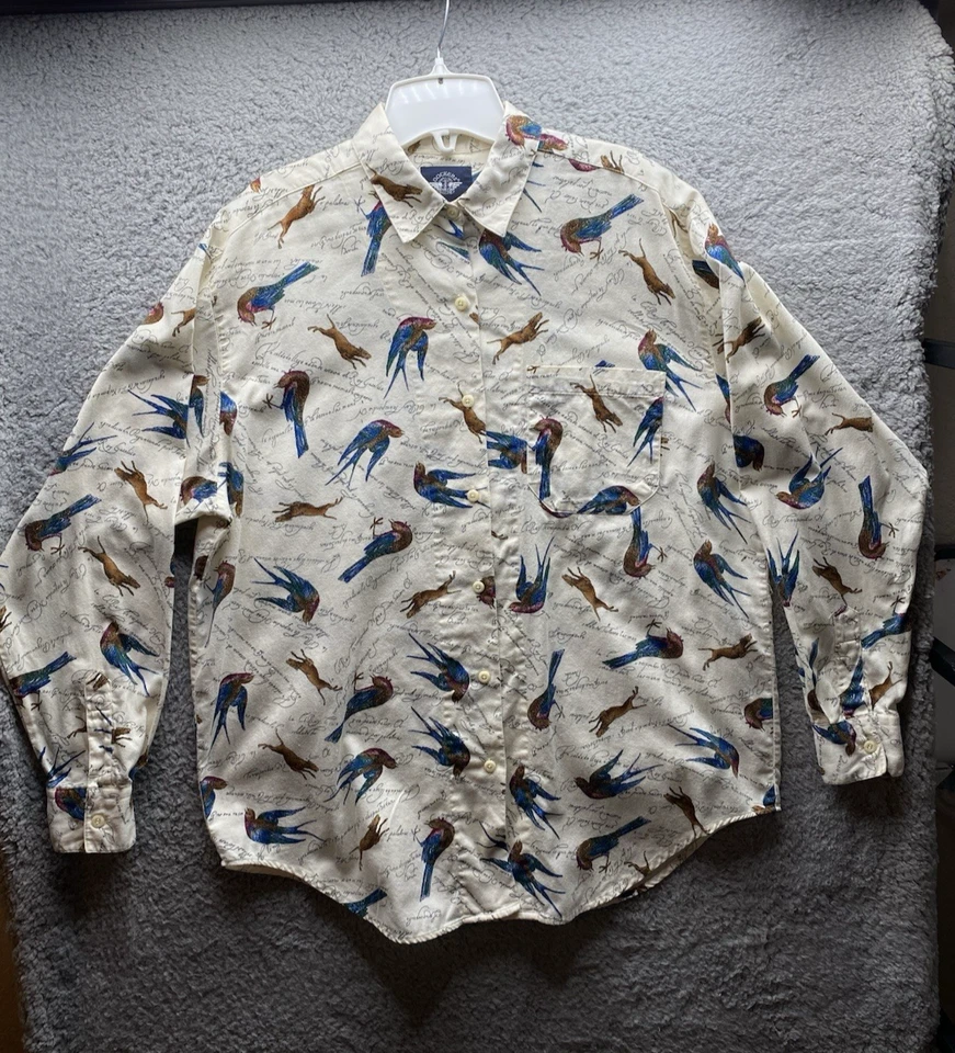 Camisa Dockers Para Hombre Mediana con Botones 100% Algodón Marfil Pájaro Perro Caza Preppy Foto 1 de 4