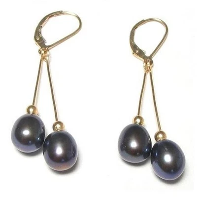 Pendientes de gancho colgantes genuinos AAA negros South Seapearl doble cadena oro 14k P Foto 1 de 4