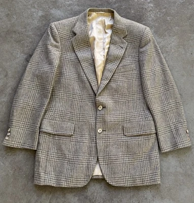 Abrigo Deportivo De Colección Blazer Para Hombre 40R Marrón Claro Cuadros Tweed Lana Pura Hecho en Unión EE. UU. Foto 1 de 4