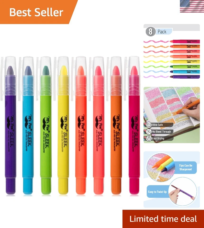 Mr. Pen No Bleed GEL Highlighter Bible Highlighters Assorted Colors Pack of 8