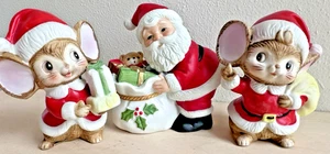 Conjunto de 3 estatuillas vintage de Papá Noel y ratones de Navidad Homco decoración navideña - Imagen 1 de 16