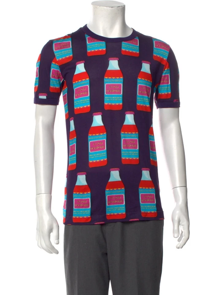 NUEVO CON ETIQUETAS DOLCE & GABBANA Camiseta Algodón Amore Love Elixir Botella Logo Estampado Púrpura XS Foto 1 de 4