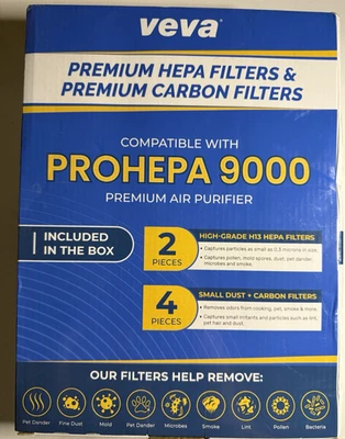 VEVA 9000 HEPA 2 Pack Replacement Filters Including 4 Carbon Pre Filters - Image 1 of 4