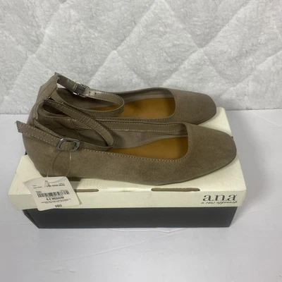A.N.A. Women’s  Size 6.5 Taupe Faux Suede Ankle Strap Ballet Flats w/box - Image 1 of 4