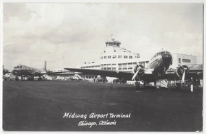 1951 Chicago, Illinois - ECHTFOTO Midway Airport & American Airlines Flugzeug - Bild 1 von 2