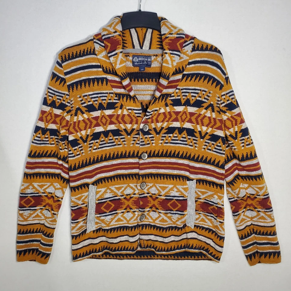 Cárdigan Suéter AMERICAN RAG Para Hombre Azteca Cálido Cuello Abotonado Con Bolsillos Talla Lg Foto 1 de 4
