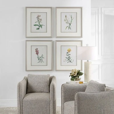 Juego de 4 impresiones enmarcadas Uttermost Heirloom Blooms Study Foto 1 de 4