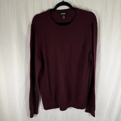 Express Merino Wool Sweater Men's Large Burgundy Long Sleeve Crew Neck Pullover - Image 1 of 4