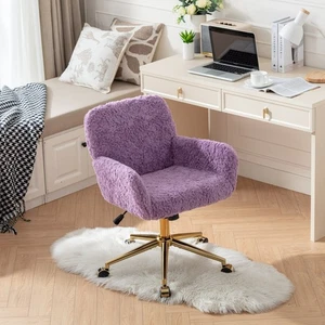 A&A Office Chair - Artificial Rabbit Hair, Gold Base, Adjustable (Swivel) - Picture 1 of 19