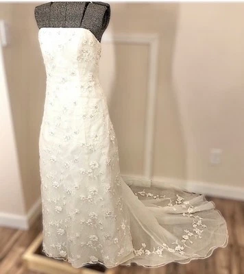 Monique Lou David’s Bridal embroidered Beaded Wedding Gown ivory champagne   - Image 1 of 4