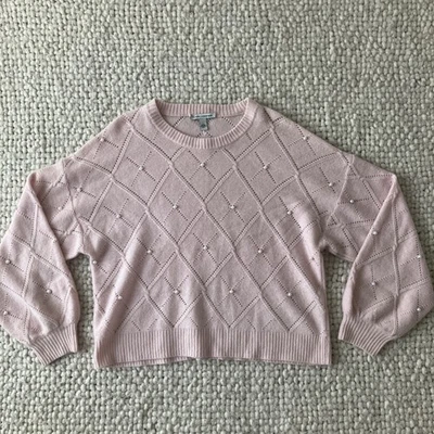 Suéter de cachemir grande de otoño para mujer imitación perla rosa abuela tranquilo lujo Foto 1 de 4