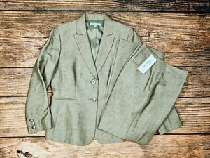 NWT $119 Antonio Melani Linen Blend Suit 2-Button Jacket 12, Flare Pants 8 Gray - Picture 1 of 12
