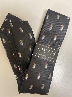 LAUREN Ralph Lauren Boys Silk Blend Neck Tie Black Penguins NWT - Image 1 of 4