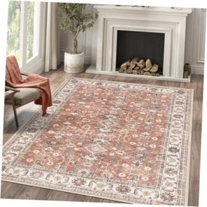 Area Rug 5x7 Brick Red Vintage Rug Traditional Area Rug 5'x7' Border Brick Red - Picture 1 of 7