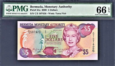 Bermuda $5 QEII 2000 Pick-51a GEM UNC PMG 66 EPQ - Image 1 of 2