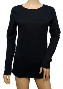 PEACOCKS 2 x Basics Ladies Black Long Sleeved Open Neck  Cotton T Shirt Tops - Picture 1 of 4