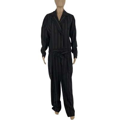 RRP 449 Closed Schwarz Gestreift Wollmischung Langärmelig Gürtel Overall Größe M - Bild 1 von 4