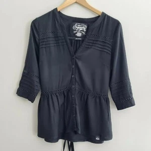 Superdry Womens Top Medium Black Maritime Dream Blouse 3/4 Sleeve G60MG002 - Picture 1 of 11