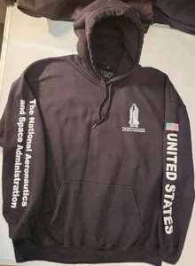 NASA Adult XL Hoodie W/Sleeve Spellouts Black National Aeronautics Space X Large - Picture 1 of 3