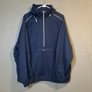 Nike Swoosh Hidden Hood Pullover Anorak Windbreaker Jacket Adult Fits L/XL Blue - Picture 1 of 13