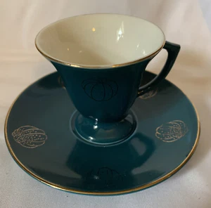 Taza y platillo de té verde oscuro de cerámica vintage - Imagen 1 de 3